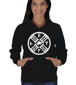 GÖKTÜRKÇE TÜRK YAZILI VE GÖKKURT BASKILI Kadın Kapşonlu - Tisho