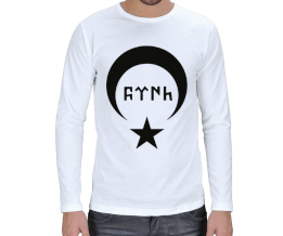 Göktürkçe ve Ay Yıldız Beyaz Renk Erkek Uzun Kol - Tisho