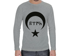 Göktürkçe ve Ay Yıldız Gri Renk Erkek Uzun Kol - Tisho