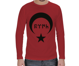Göktürkçe ve Ay Yıldız Kırmızı Renk Erkek Uzun Kol - Tisho