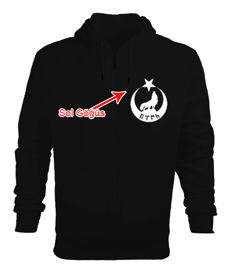 Göktürk,Göktürk logosu,Türkiye. Erkek Kapşonlu Fermuarlı - Tisho