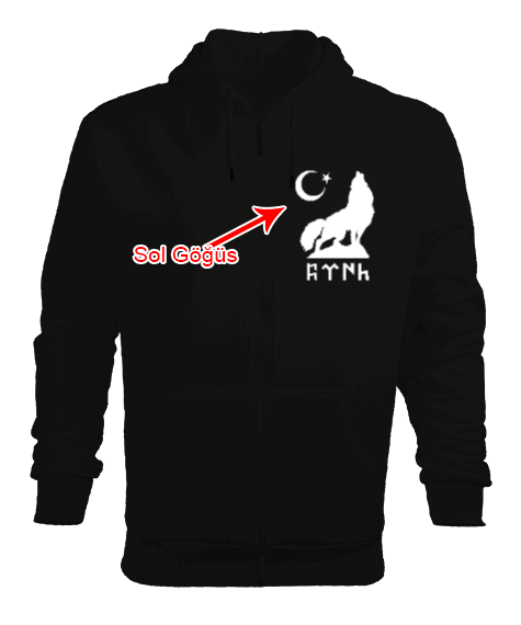 Göktürk,Göktürk logosu,Türkiye. Erkek Kapşonlu Fermuarlı - Tisho