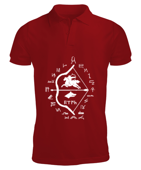 Tisho - Göktürk,Göktürk logosu,Türkiye. Kırmızı Erkek Kısa Kol Polo Yaka
