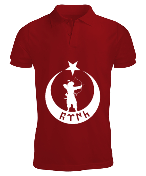 Tisho - Göktürk,Göktürk logosu,Türkiye. Kırmızı Erkek Kısa Kol Polo Yaka