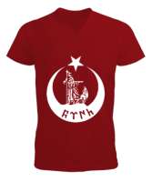 Göktürk,Göktürk logosu,Türkiye. Kırmızı Erkek Kısa Kol V Yaka Tişört - Tisho
