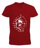 Göktürk,Göktürk logosu,Türkiye. Kırmızı Erkek Kısa Kol V Yaka Tişört - Tisho