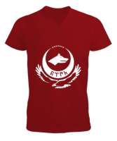 Göktürk,Göktürk logosu,Türkiye. Kırmızı Erkek Kısa Kol V Yaka Tişört - Tisho