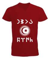 Göktürk,Göktürk logosu,Türkiye. Kırmızı Erkek Kısa Kol V Yaka Tişört - Tisho