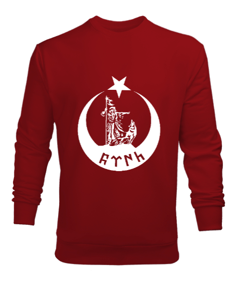 Tisho - Göktürk,Göktürk logosu,Türkiye. Kırmızı Erkek Sweatshirt