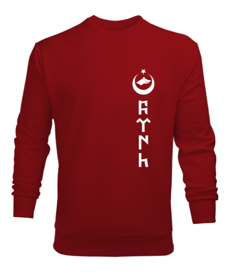 Tisho - Göktürk,Göktürk logosu,Türkiye. Kırmızı Erkek Sweatshirt