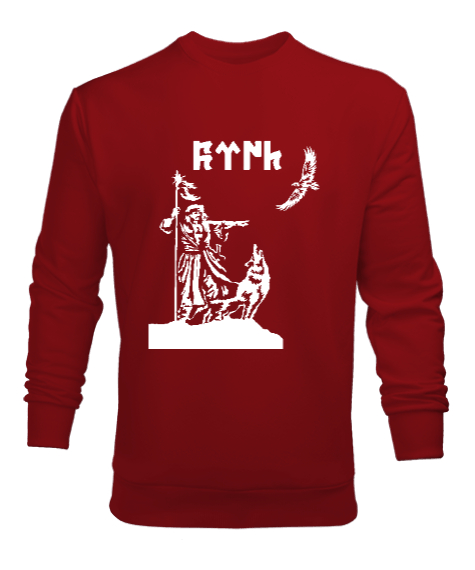 Tisho - Göktürk,Göktürk logosu,Türkiye. Kırmızı Erkek Sweatshirt