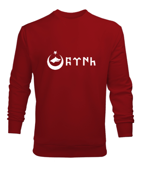 Tisho - Göktürk,Göktürk logosu,Türkiye. Kırmızı Erkek Sweatshirt