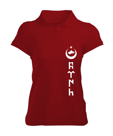 Tisho - Göktürk,Göktürk logosu,Türkiye. Kırmızı Kadın Polo Yaka Tişört