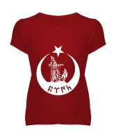 Göktürk,Göktürk logosu,Türkiye. Kırmızı Kadın V Yaka Tişört - Tisho