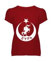 Göktürk,Göktürk logosu,Türkiye. Kırmızı Kadın V Yaka Tişört - Tisho