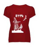 Göktürk,Göktürk logosu,Türkiye. Kırmızı Kadın V Yaka Tişört - Tisho