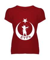 Göktürk,Göktürk logosu,Türkiye. Kırmızı Kadın V Yaka Tişört - Tisho