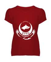 Göktürk,Göktürk logosu,Türkiye. Kırmızı Kadın V Yaka Tişört - Tisho