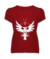 Göktürk,Göktürk logosu,Türkiye. Kırmızı Kadın V Yaka Tişört - Tisho