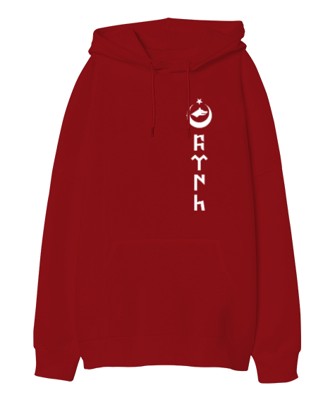 Tisho - Göktürk,Göktürk logosu,Türkiye. Kırmızı Oversize Unisex Kapüşonlu Sweatshirt