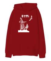 Göktürk,Göktürk logosu,Türkiye. Kırmızı Oversize Unisex Kapüşonlu Sweatshirt - Tisho