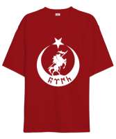Göktürk,Göktürk logosu,Türkiye. Kırmızı Oversize Unisex Tişört - Tisho