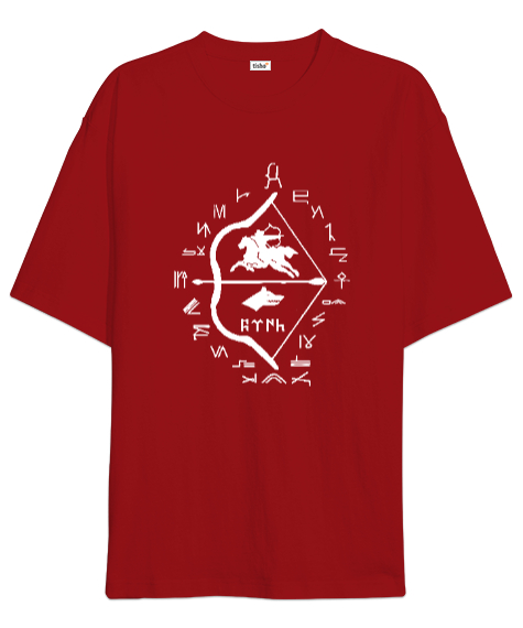 Tisho - Göktürk,Göktürk logosu,Türkiye. Kırmızı Oversize Unisex Tişört