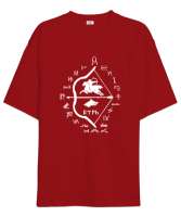Göktürk,Göktürk logosu,Türkiye. Kırmızı Oversize Unisex Tişört - Tisho