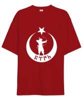 Göktürk,Göktürk logosu,Türkiye. Kırmızı Oversize Unisex Tişört - Tisho