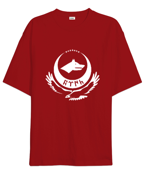 Tisho - Göktürk,Göktürk logosu,Türkiye. Kırmızı Oversize Unisex Tişört