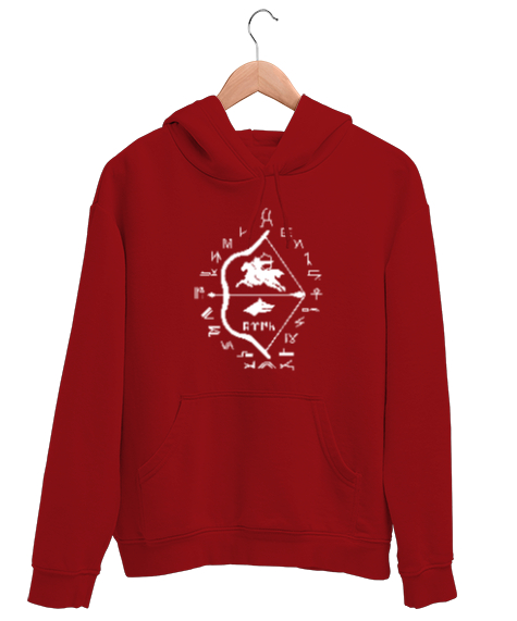 Tisho - Göktürk,Göktürk logosu,Türkiye. Kırmızı Unisex Kapşonlu Sweatshirt