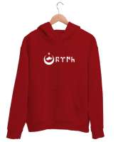 Göktürk,Göktürk logosu,Türkiye. Kırmızı Unisex Kapşonlu Sweatshirt - Tisho