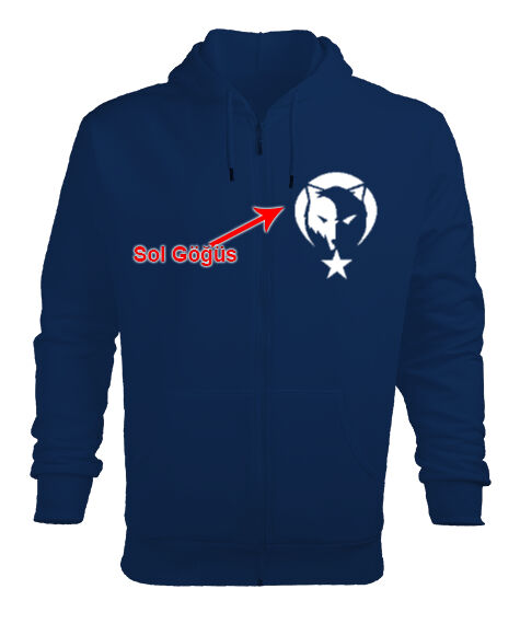 Göktürk,Göktürk logosu,Türkiye. Lacivert Erkek Kapşonlu Fermuarlı - Tisho