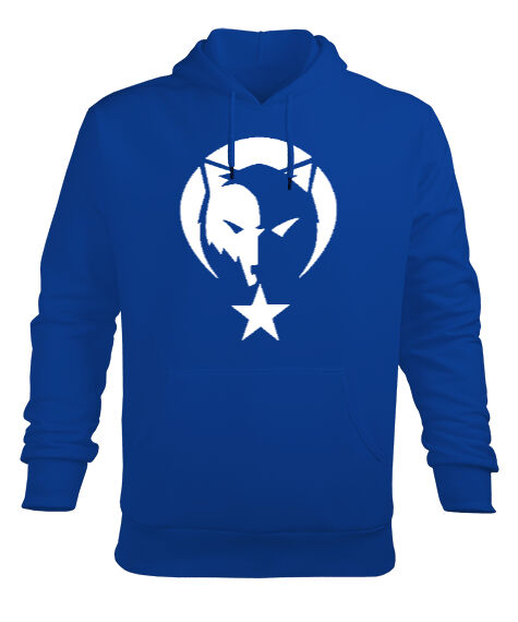 Tisho - Göktürk,Göktürk logosu,Türkiye. Saks Mavi Erkek Kapüşonlu Hoodie Sweatshirt