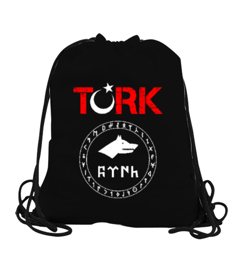 Tisho - Göktürk,Göktürk logosu,Türkiye. Siyah Büzgülü Spor Çanta