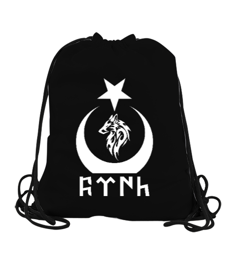 Tisho - Göktürk,Göktürk logosu,Türkiye. Siyah Büzgülü Spor Çanta