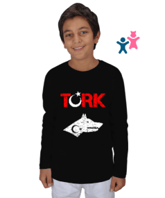 Göktürk,Göktürk logosu,Türkiye. Siyah Çocuk Unisex Uzunkollu - Tisho