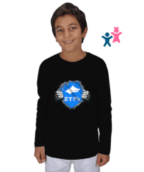 Göktürk,Göktürk logosu,Türkiye. Siyah Çocuk Unisex Uzunkollu - Tisho