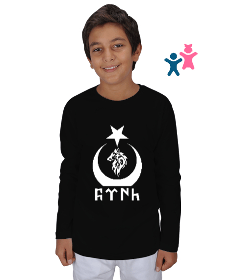 Tisho - Göktürk,Göktürk logosu,Türkiye. Siyah Çocuk Unisex Uzunkollu