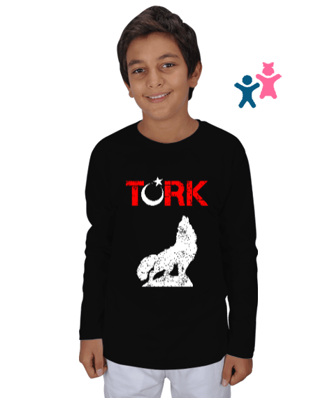 Tisho - Göktürk,Göktürk logosu,Türkiye. Siyah Çocuk Unisex Uzunkollu