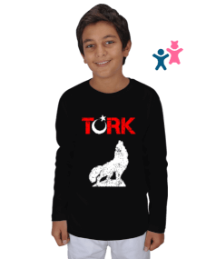 Göktürk,Göktürk logosu,Türkiye. Siyah Çocuk Unisex Uzunkollu - Tisho