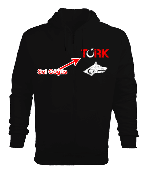 Göktürk,Göktürk logosu,Türkiye. Siyah Erkek Kapşonlu Fermuarlı - Tisho