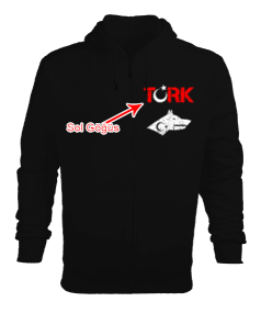 Göktürk,Göktürk logosu,Türkiye. Siyah Erkek Kapşonlu Fermuarlı - Tisho