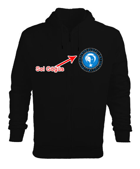 Göktürk,Göktürk logosu,Türkiye. Siyah Erkek Kapşonlu Fermuarlı - Tisho
