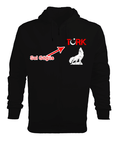 Göktürk,Göktürk logosu,Türkiye. Siyah Erkek Kapşonlu Fermuarlı - Tisho