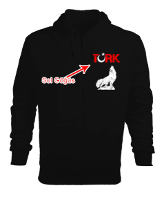 Göktürk,Göktürk logosu,Türkiye. Siyah Erkek Kapşonlu Fermuarlı - Tisho