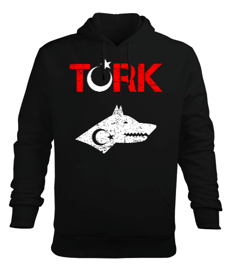 Tisho - Göktürk,Göktürk logosu,Türkiye. Siyah Erkek Kapüşonlu Hoodie Sweatshirt