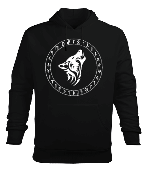 Tisho - Göktürk,Göktürk logosu,Türkiye. Siyah Erkek Kapüşonlu Hoodie Sweatshirt