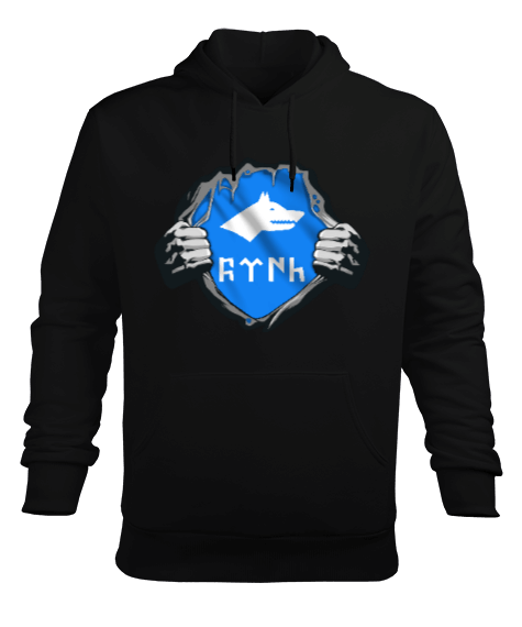 Göktürk,Göktürk logosu,Türkiye. Siyah Erkek Kapüşonlu Hoodie Sweatshirt - Tisho