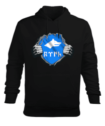 Göktürk,Göktürk logosu,Türkiye. Siyah Erkek Kapüşonlu Hoodie Sweatshirt - Tisho